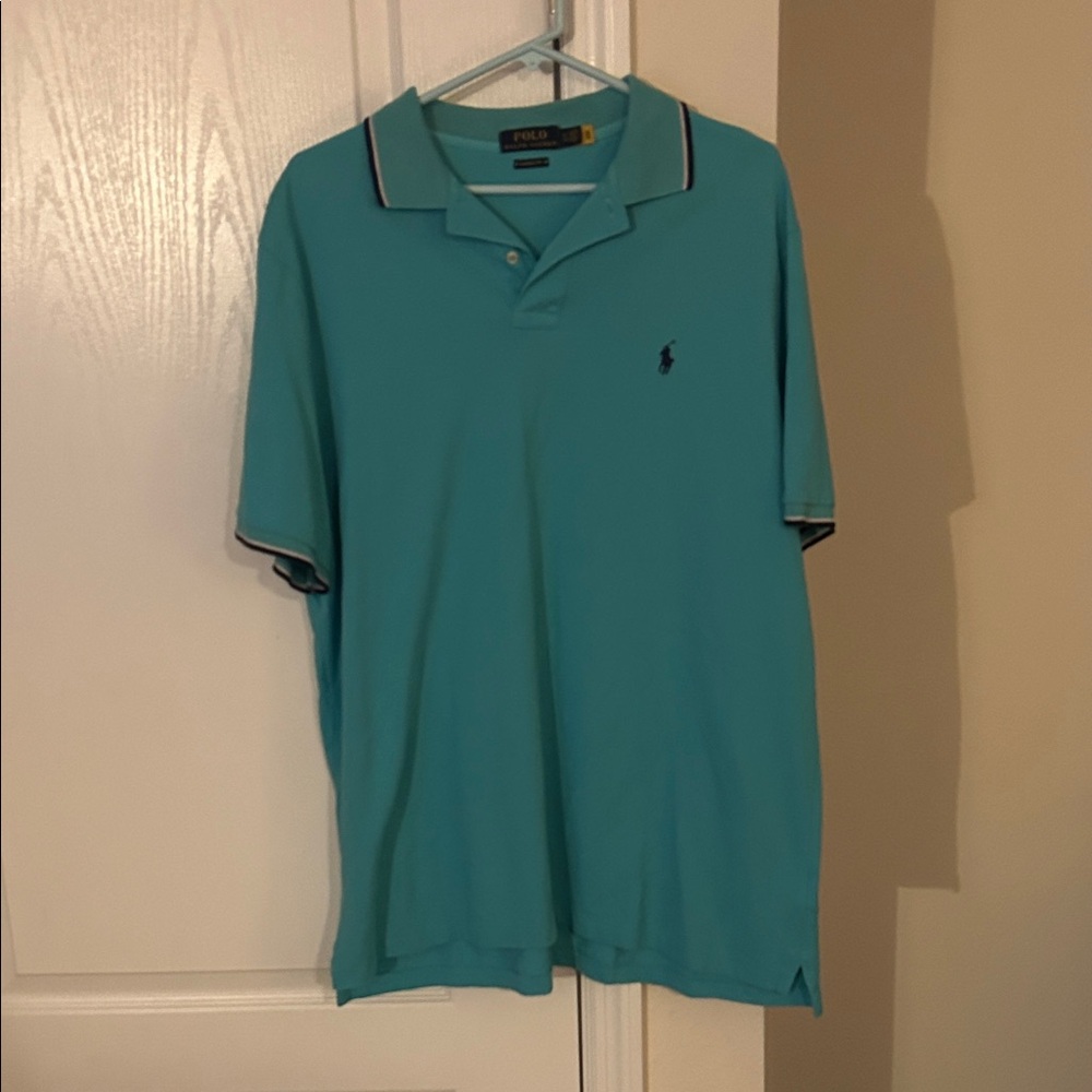 Polo Ralph Lauren Classic Fit Mesh Polo Shirt XL Aqua Blue Teal Tipped Trim
